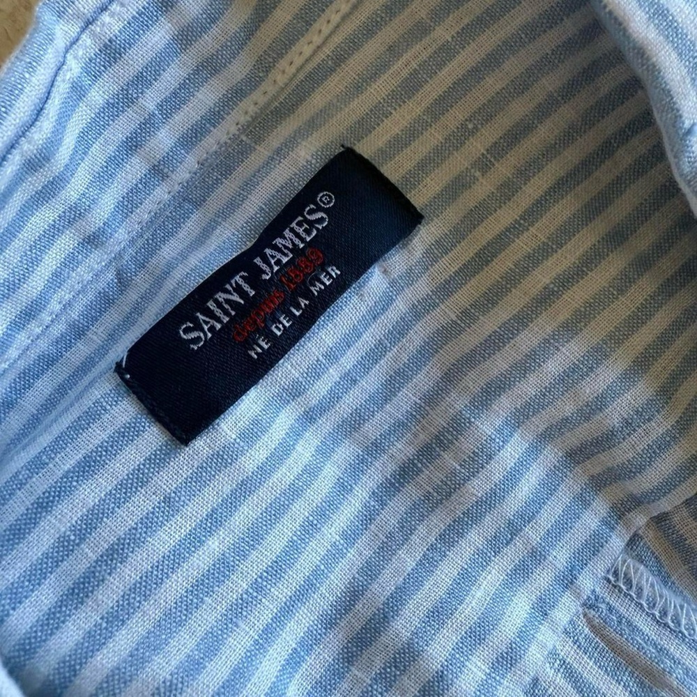 Saint James Blue and white striped linen shirt dress - Picture 5 of 9